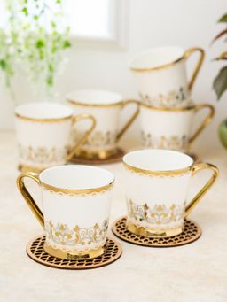 CLAY CRAFT - Fine Ceramic Peter Ebony Tea-Coffee Cup Gold (Pack of 6)