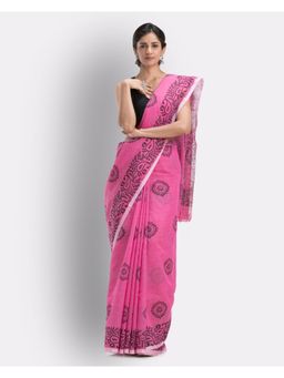 Angoshobha - Indian Women Pink Festive Cotton Blend Saree with Unstitched