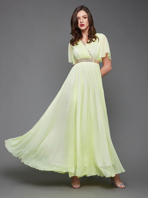 open lace back dress Bright Lemon Yellow Satin Strapless Ruffles Tea Length Party Dresses, CP0459 US6 / As Pic main image 1