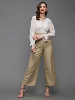 Miss Chase - Womens Multicolor Bishop Sleeve Embellished Frilled Polyester Jumpsuit