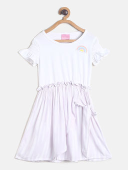 Tales & Stories - Girl's White Rayon Solid Dress