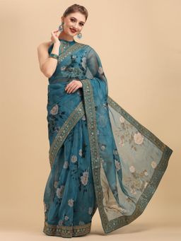 Nyri - Diesel Shinny Organza Sequinned Designer Saree with Unstitched Blouse