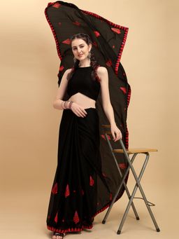 Nyri - Black Silk Blend Batik Sequinned Party Saree with Unstitched Blouse