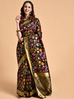 Nyri - Silk Blend Multi Colored Jacquard Heavy Work Zari Saree with Unstitched Blouse