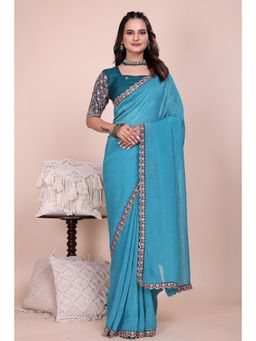 Nyri - Womens Floral Embroidered Georgette Saree with Unstitched Blouse