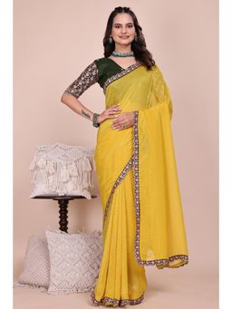 Nyri - Womens Floral Embroidered Georgette Saree with Unstitched Blouse