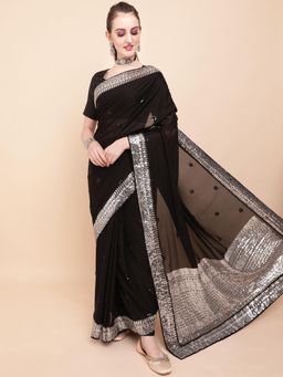 Nyri - Blooming Black Pure Georgette Fully Sequinned Celebrity Saree with Unstitched Blouse