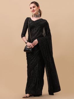 Nyri - Blooming Black Pure Georgette Fully Sequinned Party Saree with Unstitched Blouse