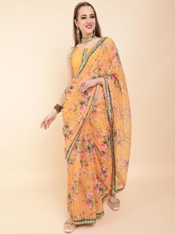 Nyri - Yellow Pure Georgette Stunning Border Saree with Unstitched Blouse