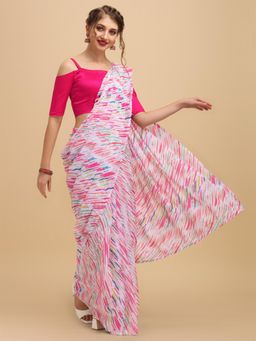 Nyri - Multi Pure Georgette Printed Sequinned Designer Saree with Unstitched Blouse