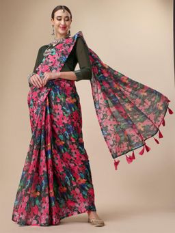Nyri - Multi-Color Pure Linen Festive Saree with Unstitched Blouse