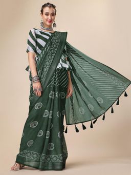 Nyri - Green Pure Linen Festive Saree with Unstitched Blouse