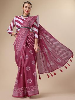 Nyri - Pink Pure Linen Festive Saree with Unstitched Blouse