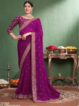 Nyri - Pure Georgette Purple Embroidered Embellished Embroidered Festive Heavy Work