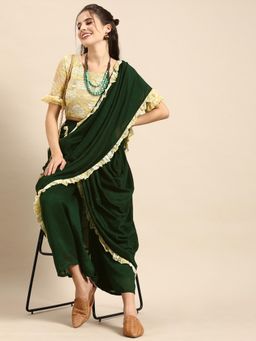 Nyri - Bottle Green Dyed Embellished Lace Palazzo Saree with Unstitched Blouse