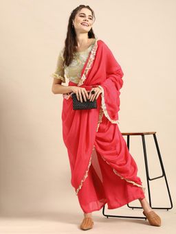 Nyri - Rust Embellished Lace Palazzo Saree with Unstitched Blouse