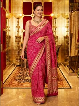 Nyri - Printed Ajrak Saree with Unstitched Blouse