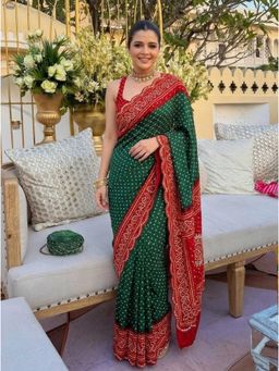 Nyri - Mirrorwork Bandhani Printed Georgette Saree with Unstitched Blouse