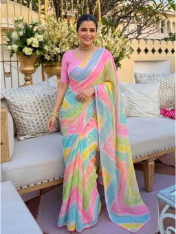 Nyri - Lehriya Embellished Georgette Saree with Unstitched Blouse