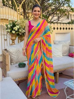 Nyri - Lehriya Embellished Georgette Saree with Unstitched Blouse