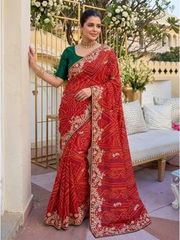 Nyri - Bandhani Embellished Embroidered Printed Georgette Saree with Unstitched Blouse