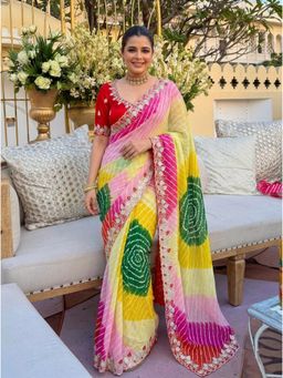 Nyri - Lehriya Embellished Gotta Patti Printed Georgette Saree with Unstitched Blouse