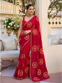 Nyri - Bandhani Embellished Printed Georgette Saree with Unstitched Blouse