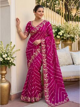 Nyri - Bandhani Embellished Embroidered Printed Georgette Saree with Unstitched Blouse