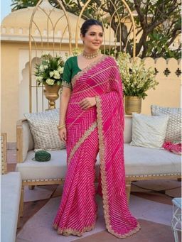 Nyri - Bandhani Embellished Embroidered Printed Georgette Saree with Unstitched Blouse