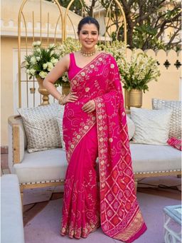 Nyri - Bandhani Embellished Embroidered Printed Georgette Saree with Unstitched Blouse