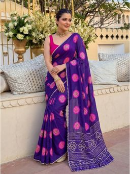 Nyri - Bandhani Embellished Embroidered Printed Georgette Saree with Unstitched Blouse