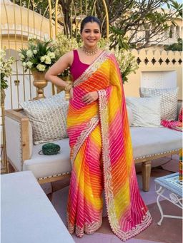 Nyri - Bandhani Embellished Embroidered Printed Georgette Saree with Unstitched Blouse