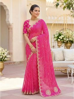 Nyri - Bandhani Embellished Embroidered Printed Georgette Saree with Unstitched Blouse