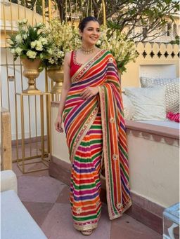Nyri - Lehriya Embellished Gotta Patti Printed Georgette Saree with Unstitched Blouse