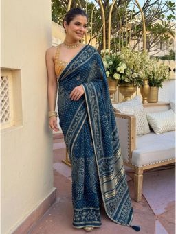 Nyri - Printed Bandhani Saree with Unstitched Blouse