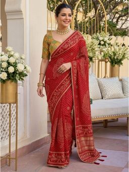 Nyri - Printed Bandhani Saree with Unstitched Blouse