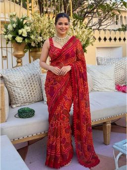 Nyri - Printed Bandhani Saree with Unstitched Blouse
