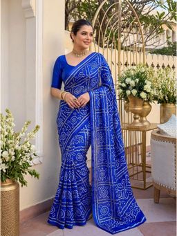 Nyri - Printed Bandhani Saree with Unstitched Blouse