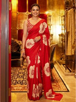 Nyri - Floral Printed Silk Blend Saree with Unstitched Blouse
