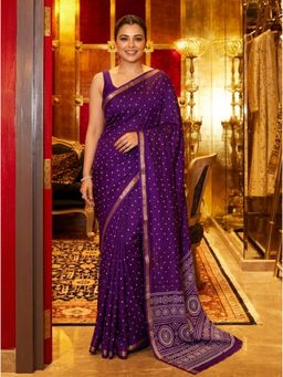 Nyri - Printed Ajrak Bandhani Mul Cotton Saree with Unstitched Blouse