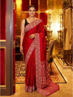 Nyri - Printed Ajrak Satin Silk Saree with Unstitched Blouse