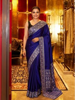 Nyri - Block Printed Silk Crepe Saree with Unstitched Blouse