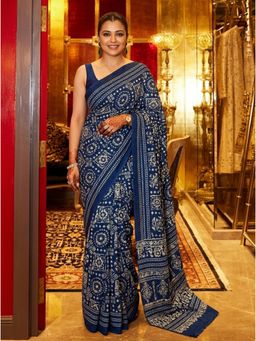 Nyri - Printed Ajrak Silk Blend Saree with Unstitched Blouse