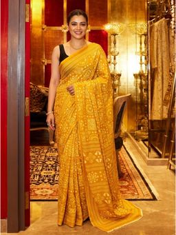 Nyri - Printed Ajrak Silk Blend Saree with Unstitched Blouse