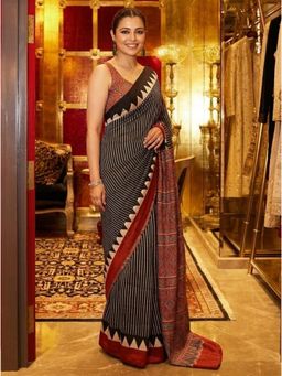 Nyri - Printed Ajrak Silk Blend Saree with Unstitched Blouse
