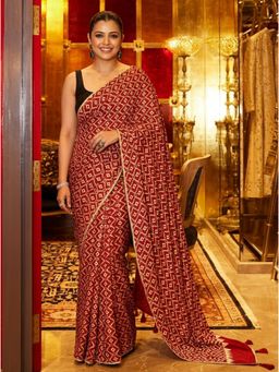 Nyri - Printed Ajrak Silk Blend Saree with Unstitched Blouse