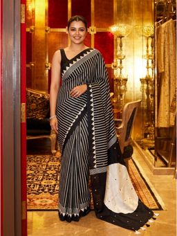 Nyri - Printed Ajrak Silk Blend Saree with Unstitched Blouse