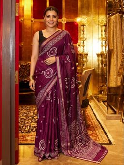 Nyri - Printed Ajrak Silk Blend Saree with Unstitched Blouse
