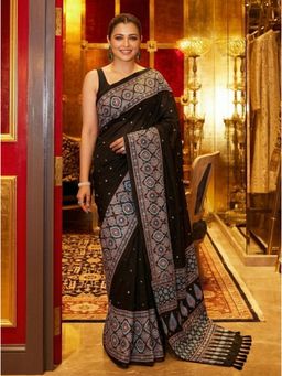 Nyri - Printed Ajrak Silk Blend Saree with Unstitched Blouse