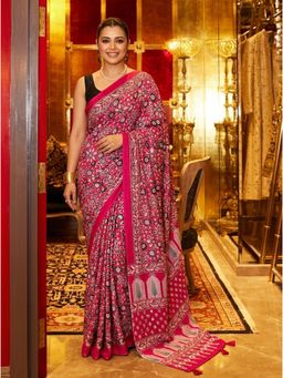Nyri - Printed Ajrak Silk Blend Saree with Unstitched Blouse